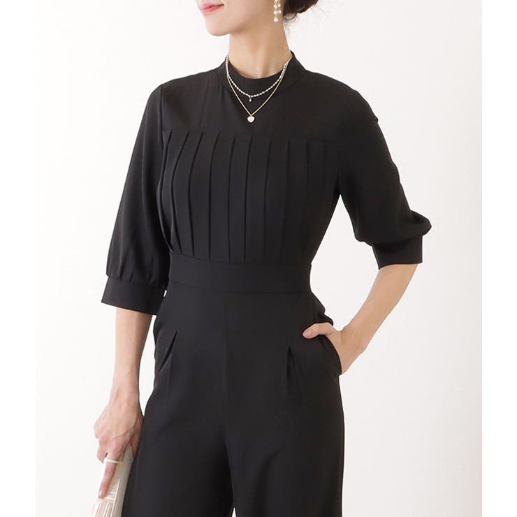 スタンドカラー オールインワン パンツドレス[品番：LCLW0002396