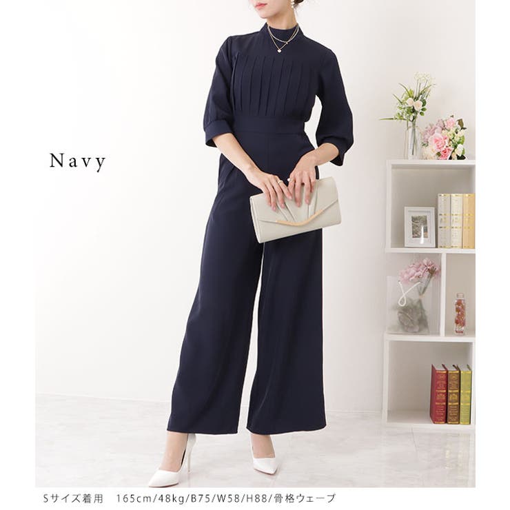 スタンドカラー オールインワン パンツドレス[品番：LCLW0002396