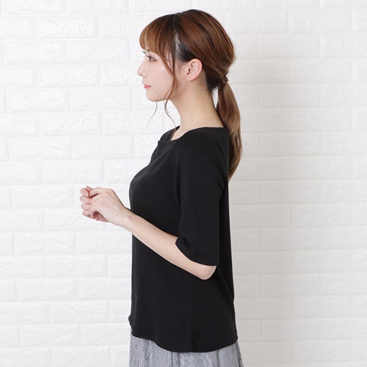 tシャツ リンクルレース ボートネックカットソー レディース ボートネック 五分袖 Tシャツ[品番：LCLW0002465]｜レース
