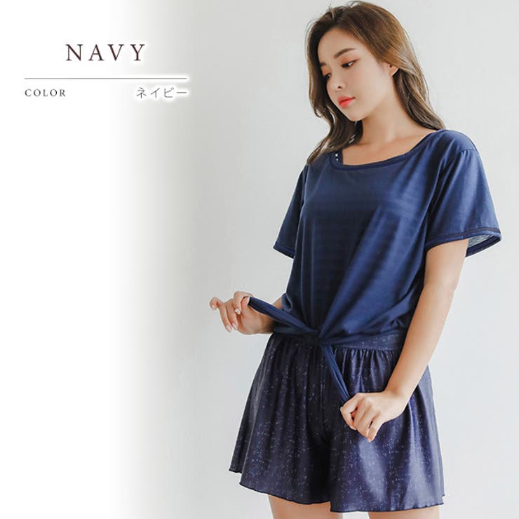 Tシャツ＆ショートパンツ付き ボーダータンキニ 水着4点セット