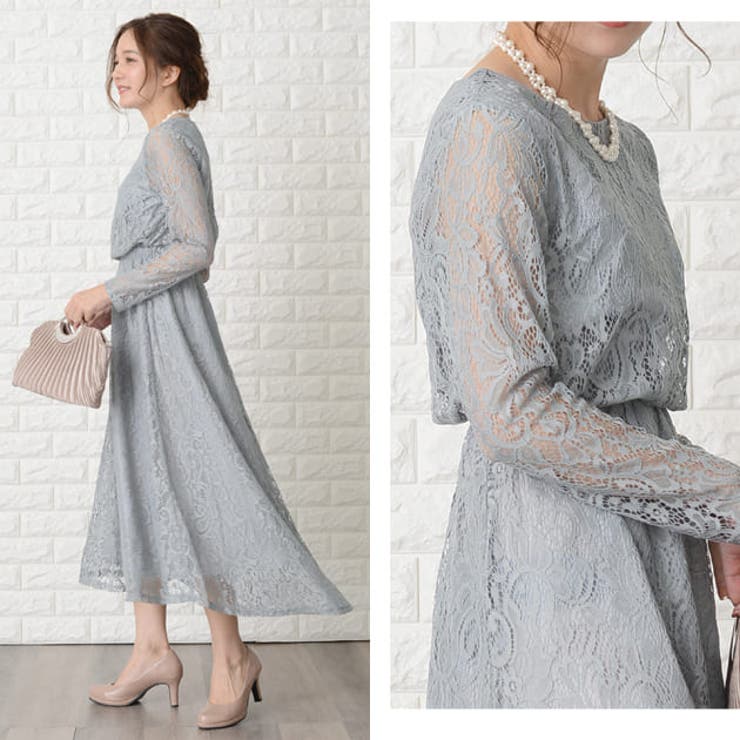 総レース ロング丈 パーティドレス[品番：LCLW0001244]｜レース