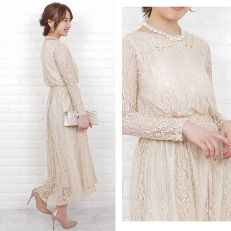 総レース ロング丈 パーティドレス[品番：LCLW0001244]｜レース