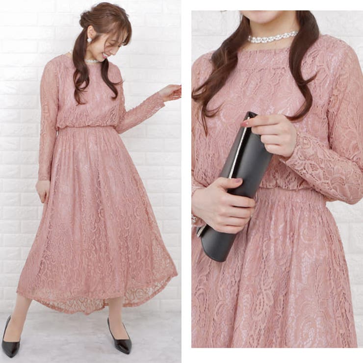 総レース ロング丈 パーティドレス[品番：LCLW0001244]｜レース