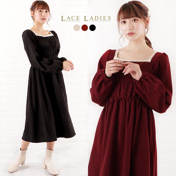 ロングワンピース スクエアネック レース エレガント S/M/L/XL 6bf1ab003325a1c163cf6362473e16