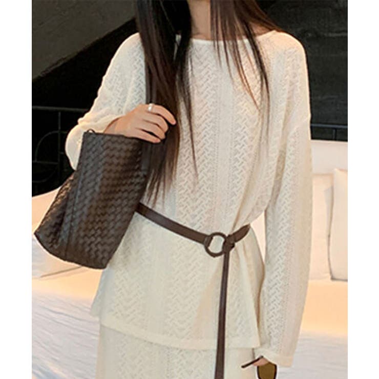 透かし編み クルーネック ベルト付き | レースレディース  | 詳細画像15 