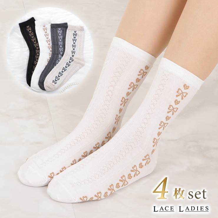 靴下 クルーソックス リボン柄 | レースレディース  | 詳細画像1 
