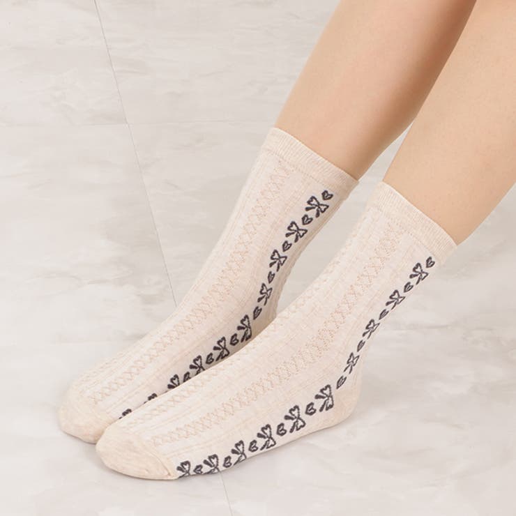 【新品現品】LIS CALLA “My Diary”ソックス　靴下 リボン　総柄 cPK.jpg