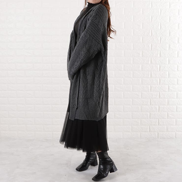 ケーブルニット ロング カーディガン[品番：LCLW0003075]｜レース