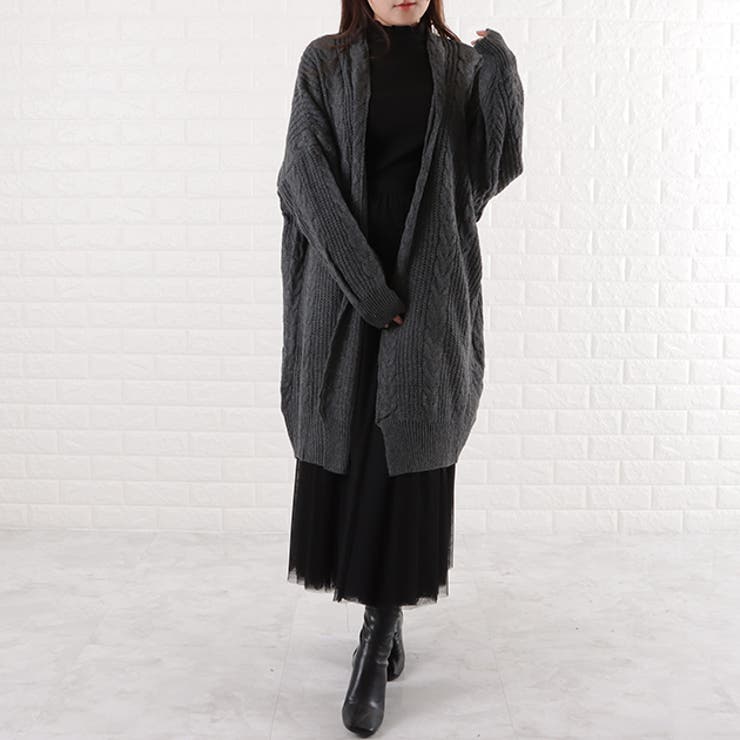 ケーブルニット ロング カーディガン[品番：LCLW0003075]｜レース