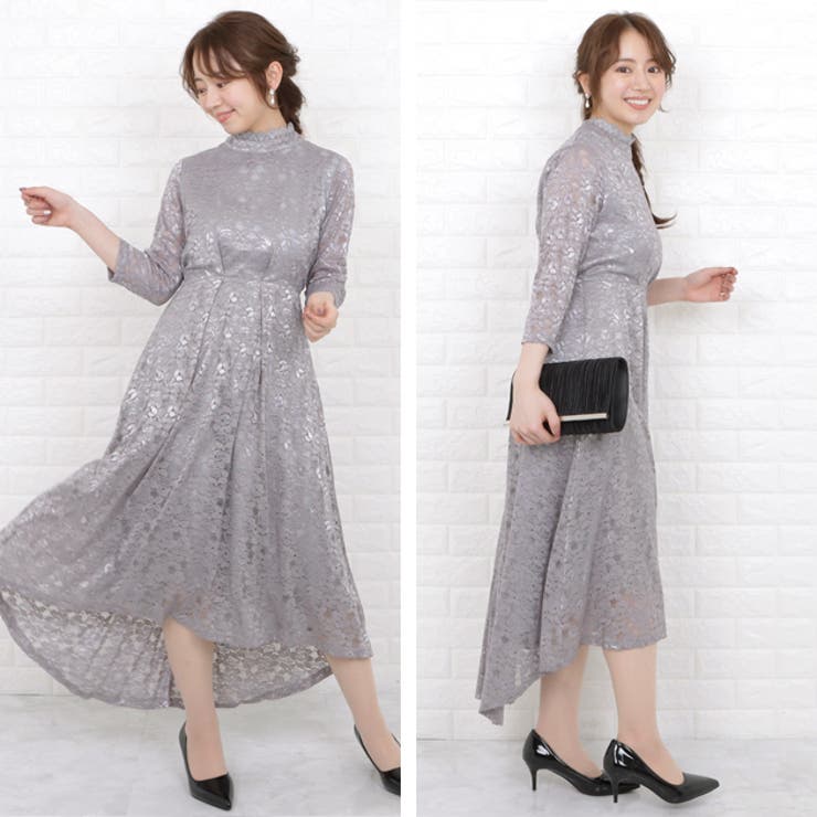 フィッシュテール ハイネック ロング丈ワンピース[品番
