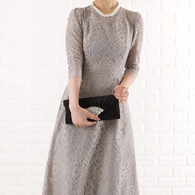 新品♡パーティー ドレス 総レース ロング ワンピース ベルト付き L パーティードレス 総レース ロング[品番：LCLW0003104]｜レース