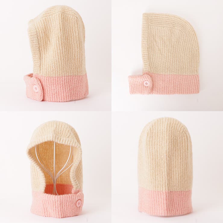 nagonstans バラクラバ　グレー/レッド バイカラー ニット バラクラバ[品番：LCLW0003166]｜レース