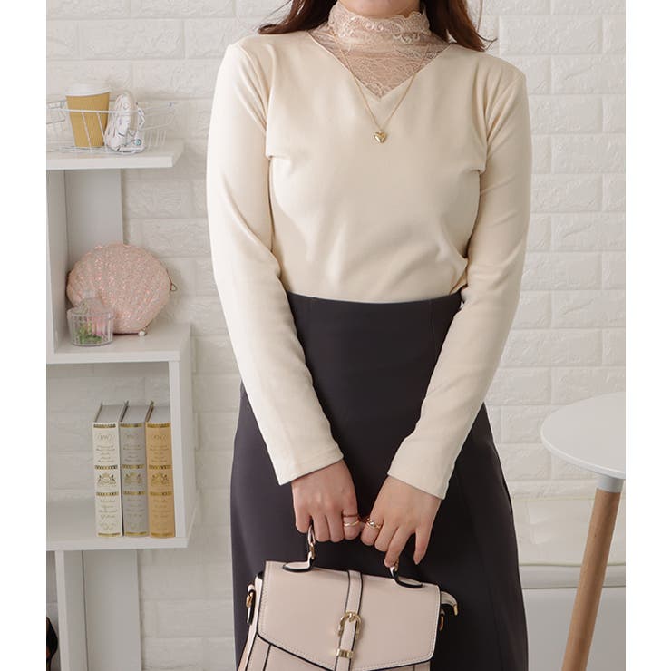 レースドッキングトップス Vネック ハイネック[品番：LCLW0003231