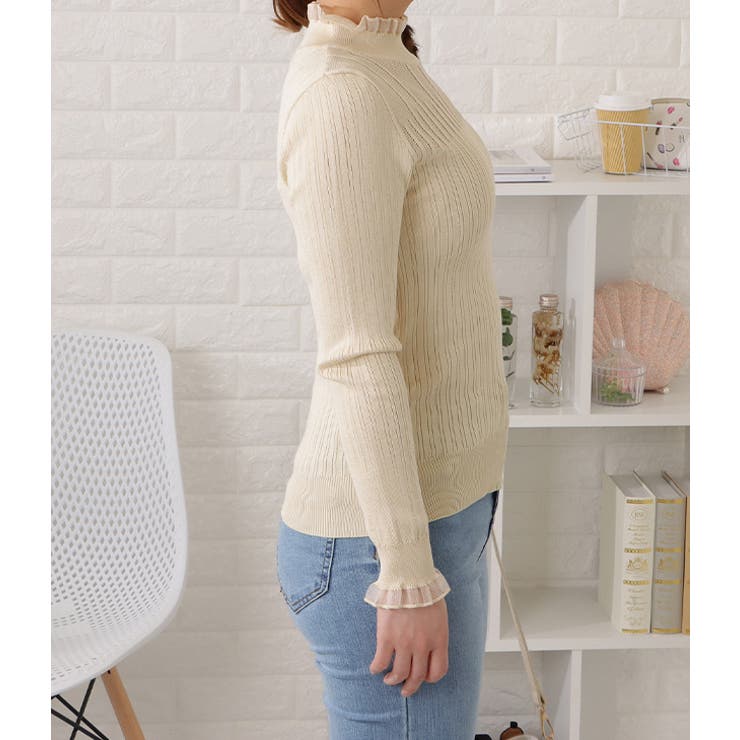 フリルレイヤードプチハイネックプルオーバー シアー 透け | レースレディース  | 詳細画像19 