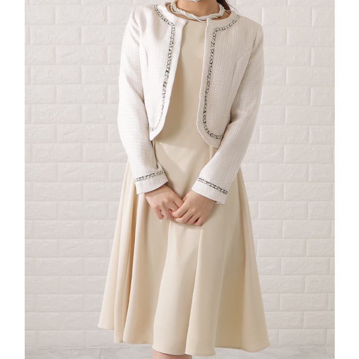 ツイード調ノーカラージャケット&タックフレアワンピースセットアップ レディース … | レースレディース  | 詳細画像12 