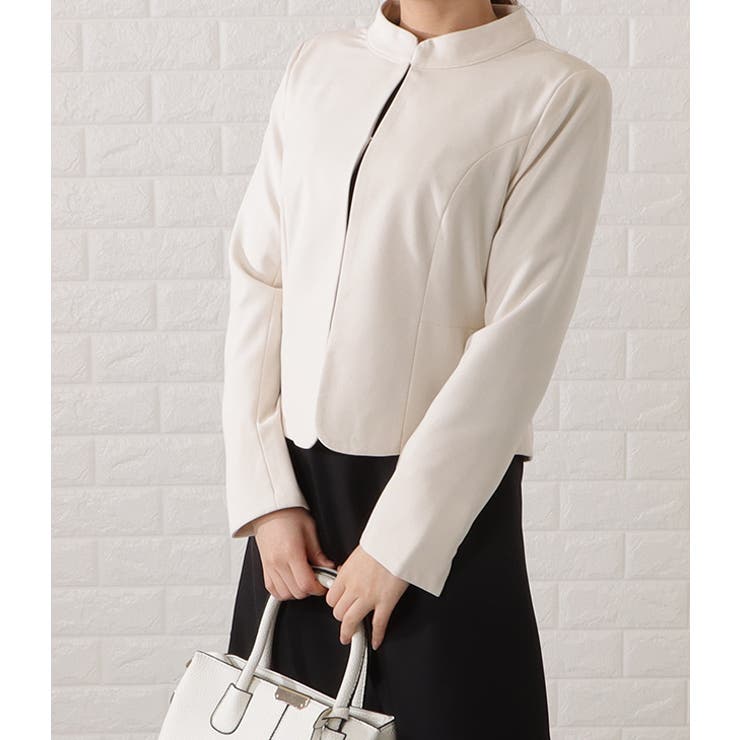 スタンドカラージャケット&セミフレアフェイクレイヤードワンピースセットアップ レ… | レースレディース  | 詳細画像4 