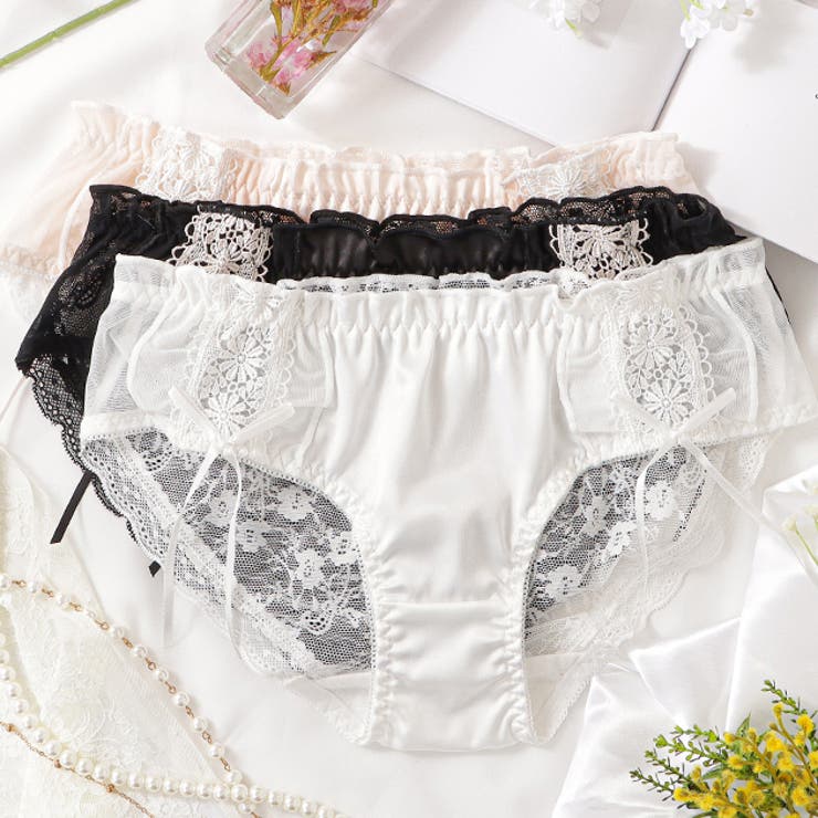 ラウンド  バックレース ショーツ[品番：LCLW0003690]｜レース サテン パンツ