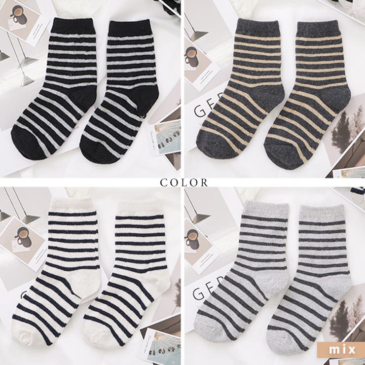 【10足セット】ボーダー柄クルー丈 あったかソックス レディース | レースレディース  | 詳細画像4 