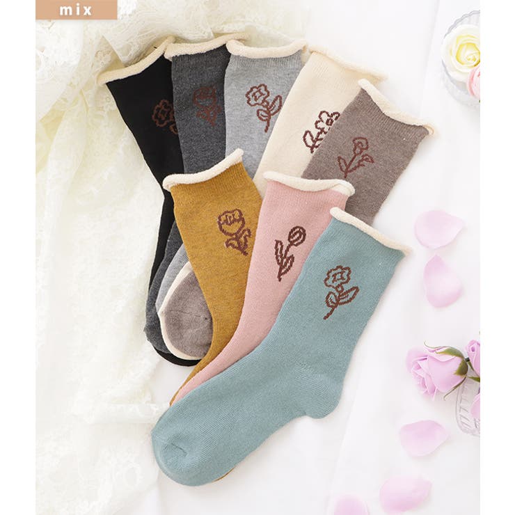 【10足セット】サイドフラワーショート丈シンプルルームソックス レディース ソッ… | レースレディース  | 詳細画像2 