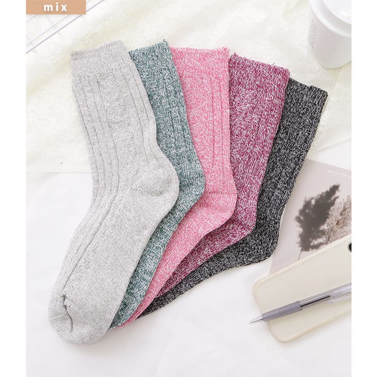 【5足セット】ケーブル柄ミックスカラーショート丈ソックス レディース ソックス | レースレディース  | 詳細画像2 