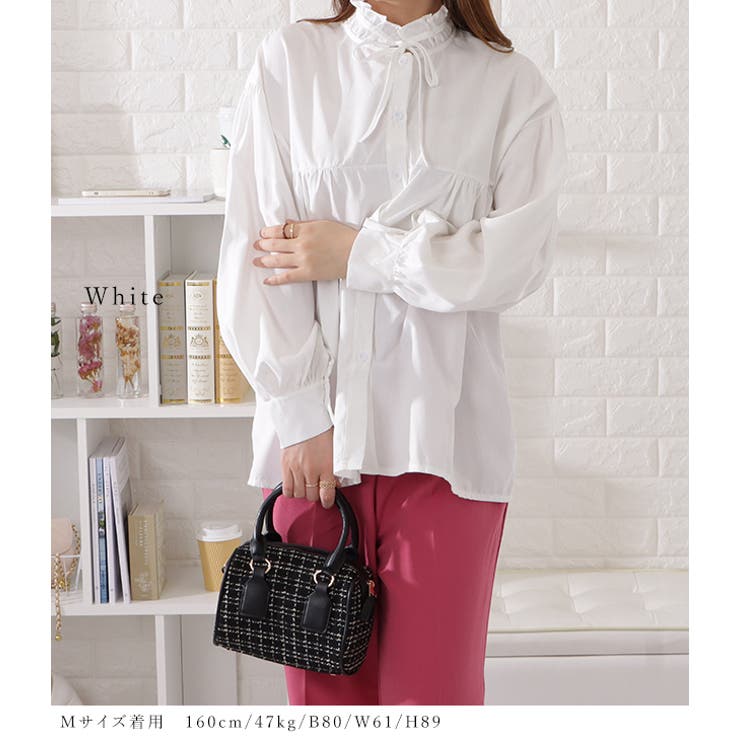 フリルスタンドカラーギャザー長袖ブラウス レディース 女性 | レースレディース  | 詳細画像3 