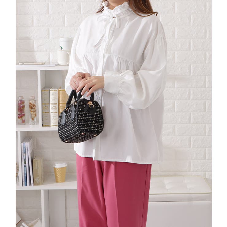 フリルスタンドカラーギャザー長袖ブラウス レディース 女性 | レースレディース  | 詳細画像4 