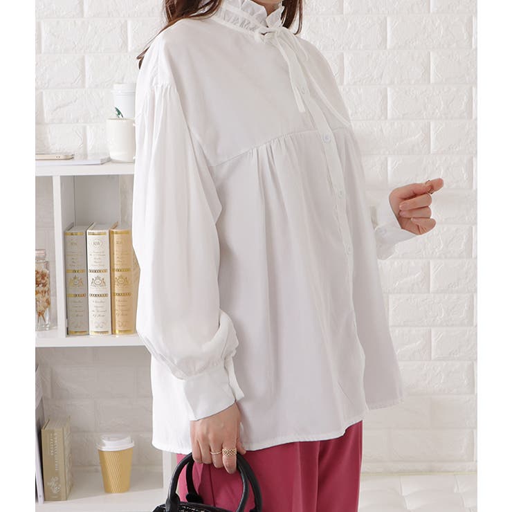 フリルスタンドカラーギャザー長袖ブラウス レディース 女性 | レースレディース  | 詳細画像5 