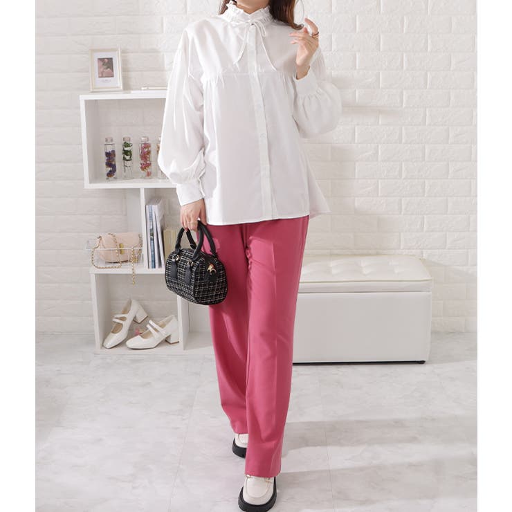 フリルスタンドカラーギャザー長袖ブラウス レディース 女性 | レースレディース  | 詳細画像7 