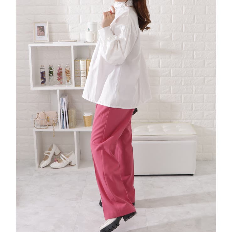 フリルスタンドカラーギャザー長袖ブラウス レディース 女性 | レースレディース  | 詳細画像8 