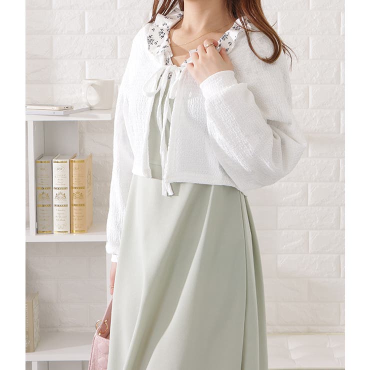 【♡新品未使用♡】リボン付き ベルスリーブレース編みボレロカーディガン 38 リボン付き透かし編みボレロカーディガン レディース 女性[品番