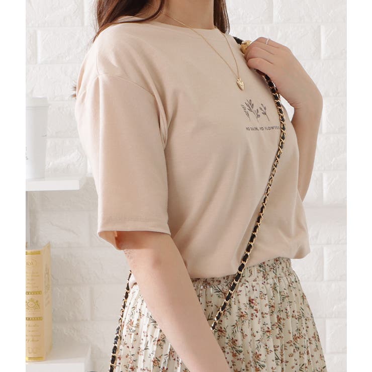 AHIRAIN 売れ筋商品|||アイライン Tシャツ トップス レディース T-shirts Beige GENTIL ジャンティー トップス Tシャツ ポイント刺繍TEE