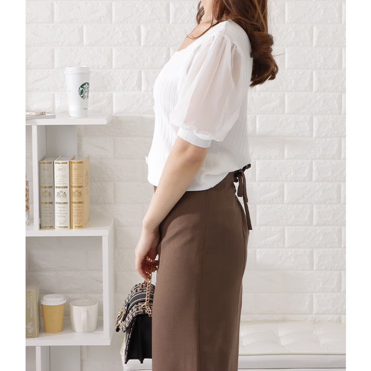 スクエアネックボタン付きシフォンスリーブトップス レディース 女性 | レースレディース  | 詳細画像11 