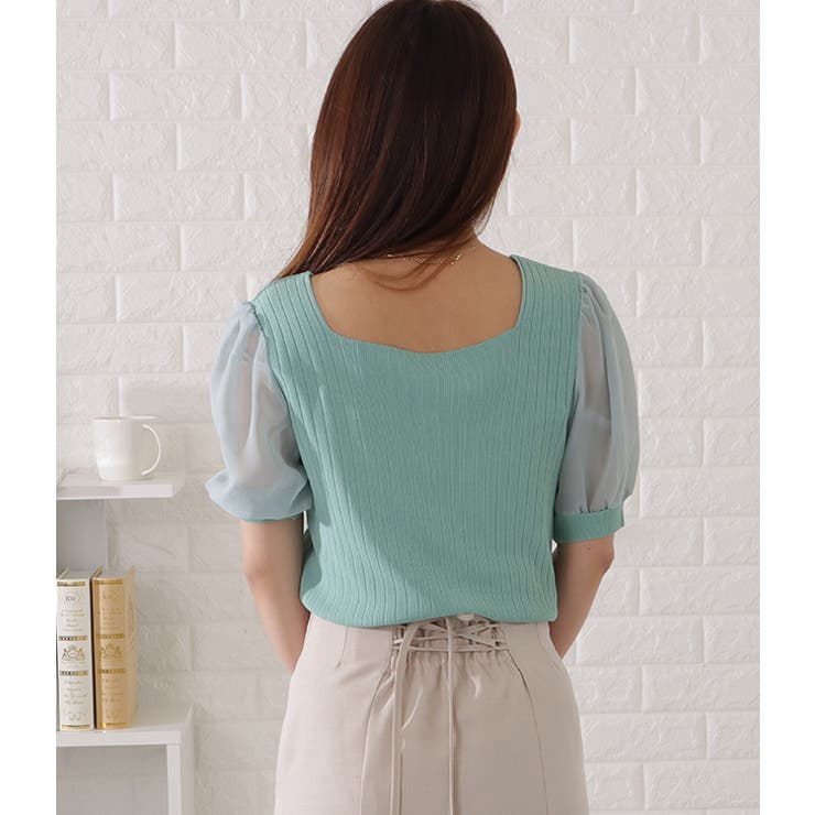 スクエアネックボタン付きシフォンスリーブトップス レディース 女性 | レースレディース  | 詳細画像18 