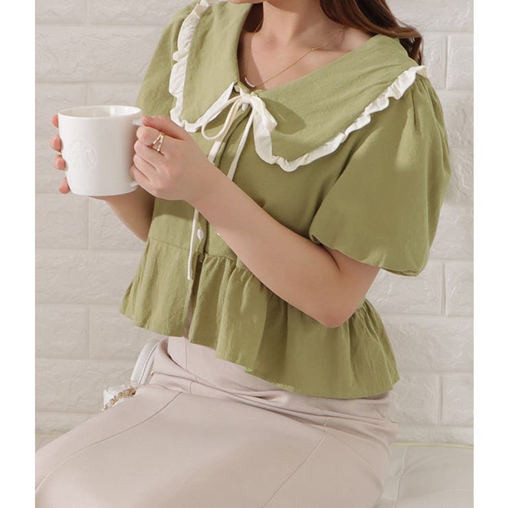 ビッグカラーフリル付き半袖ブラウス レディース 女性 | レースレディース  | 詳細画像12