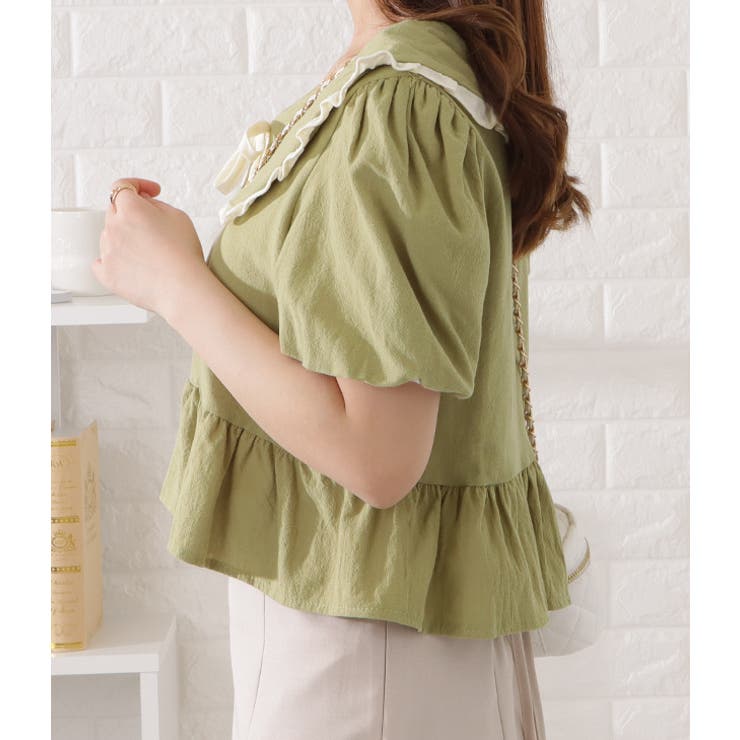 ビッグカラーフリル付き半袖ブラウス レディース 女性 | レースレディース  | 詳細画像14