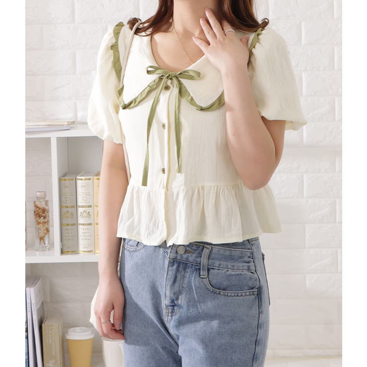 ビッグカラーフリル付き半袖ブラウス レディース 女性 | レースレディース  | 詳細画像4