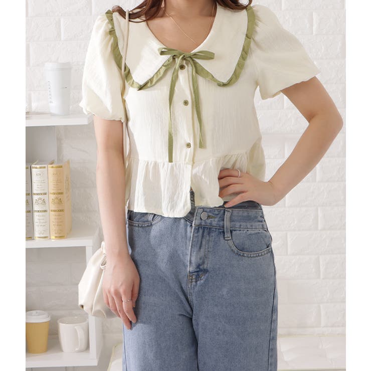 ビッグカラーフリル付き半袖ブラウス レディース 女性 | レースレディース  | 詳細画像5