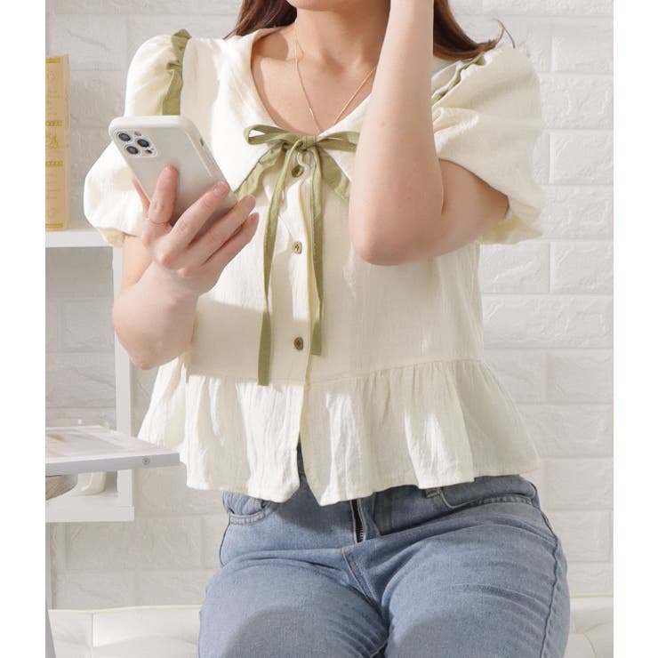 ビッグカラーフリル付き半袖ブラウス レディース 女性 | レースレディース  | 詳細画像6