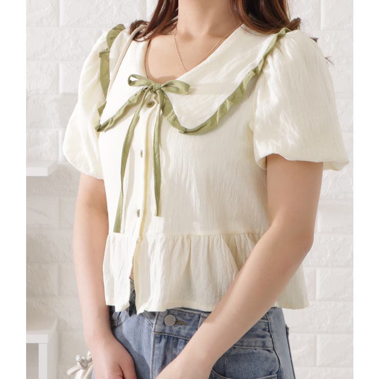 ビッグカラーフリル付き半袖ブラウス レディース 女性 | レースレディース  | 詳細画像7