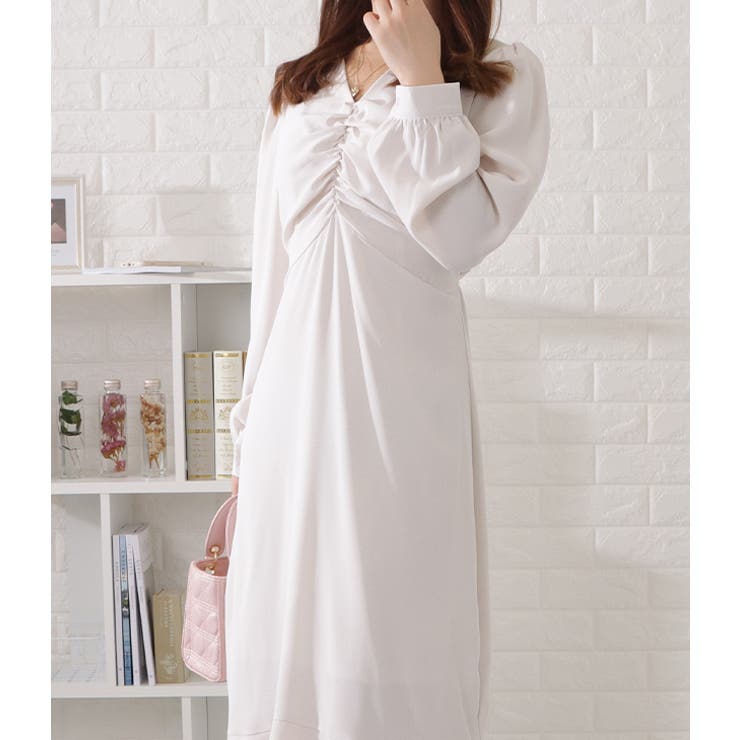 Vネックギャザーマーメイドワンピース 女性 レディース | レースレディース  | 詳細画像7 