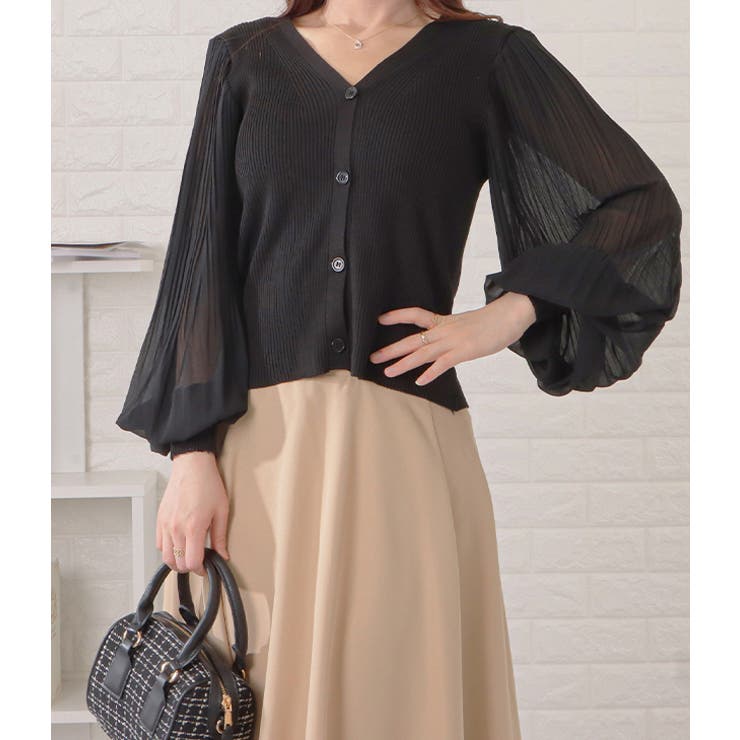 シアープリーツ袖Vネックニットカーディガン 女性 レディース | レースレディース  | 詳細画像10 