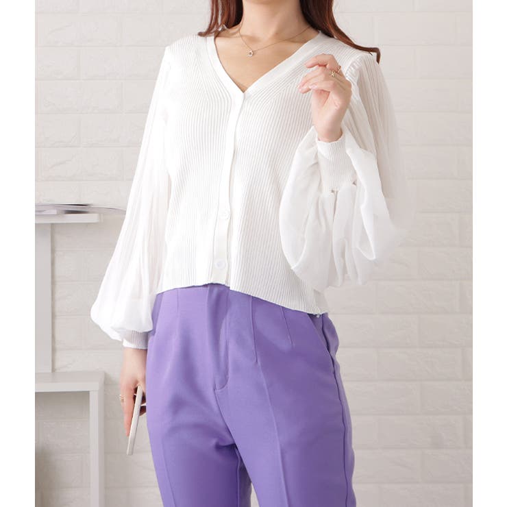 シアープリーツ袖Vネックニットカーディガン 女性 レディース | レースレディース  | 詳細画像15 