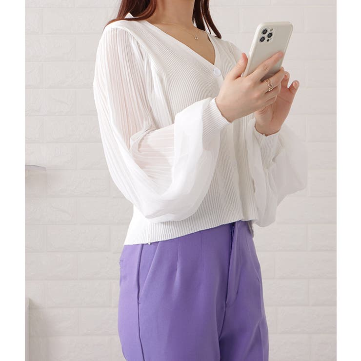 シアープリーツ袖Vネックニットカーディガン 女性 レディース | レースレディース  | 詳細画像16 