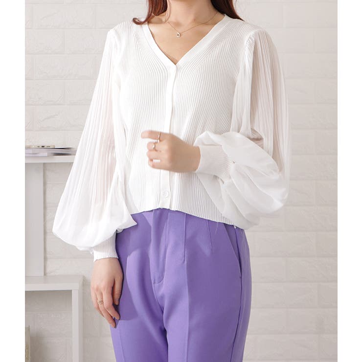 シアープリーツ袖Vネックニットカーディガン 女性 レディース | レースレディース  | 詳細画像17 