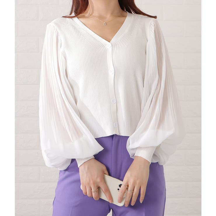 シアープリーツ袖Vネックニットカーディガン 女性 レディース | レースレディース  | 詳細画像19 