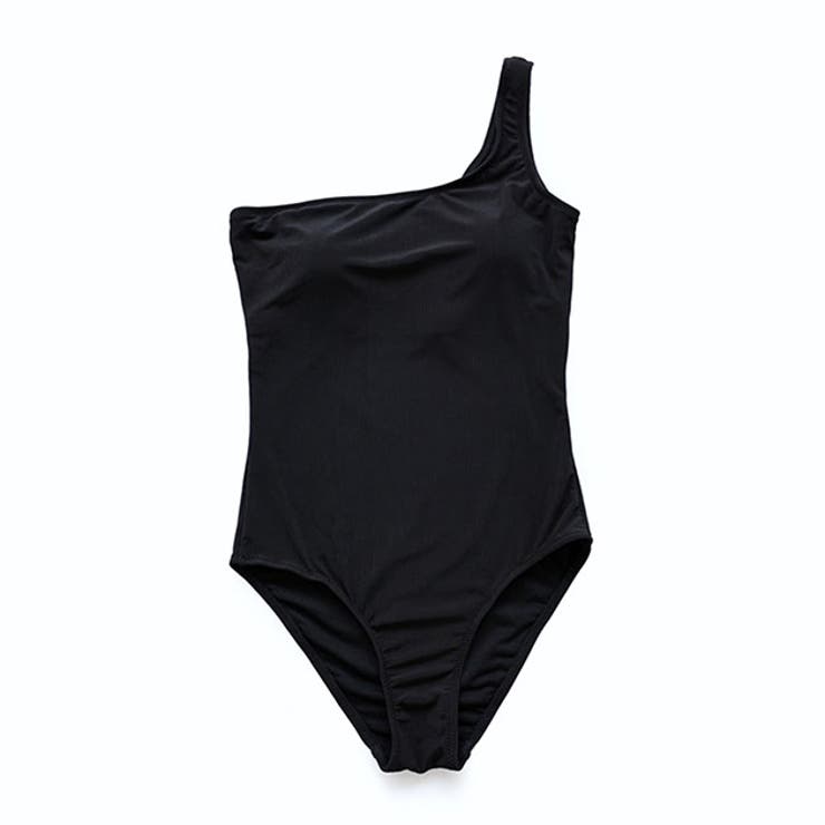 swim-02424 ワンショルダー ワンピース 水着 ブラック | L