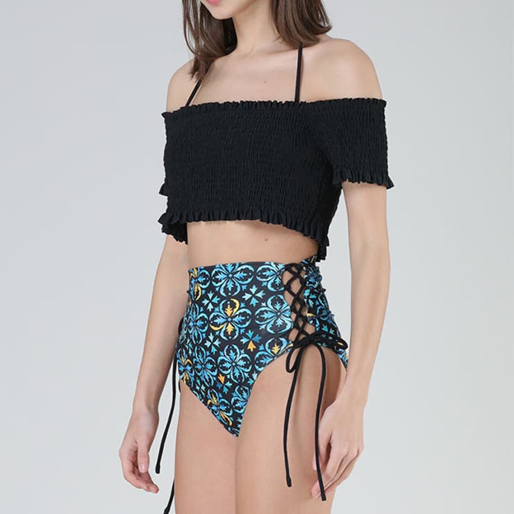 シャーリングトップスレースアップショーツビキニセット女性 レディース 水着 | レースレディース  | 詳細画像9 