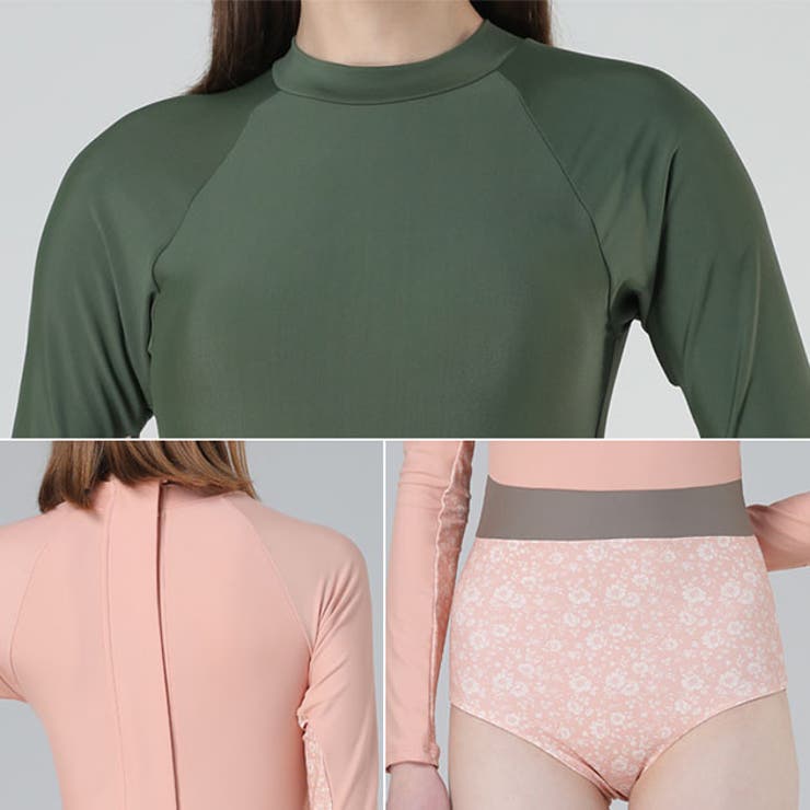 花柄ドッキングワンピース長袖水着 女性 レディース[品番