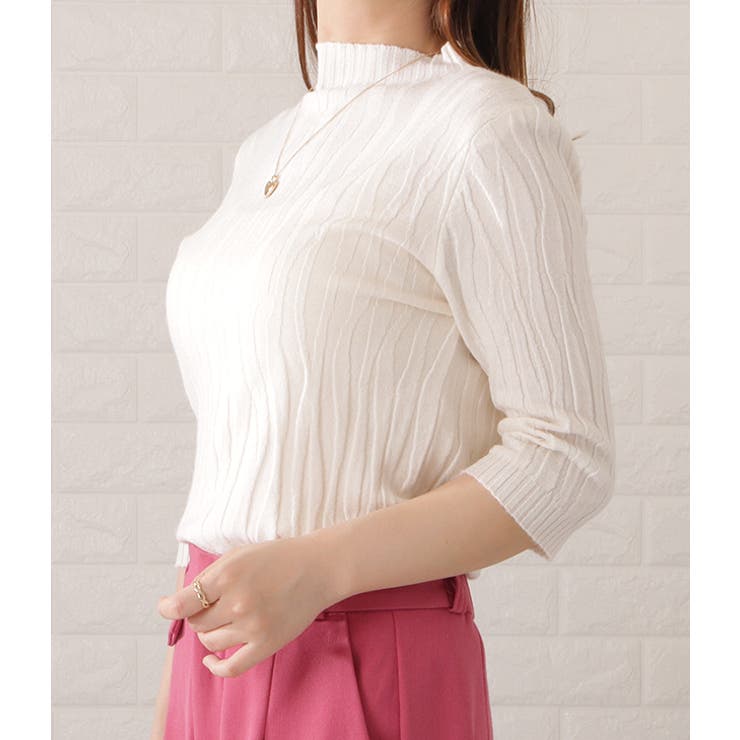 半袖ボトルネック凹凸模様プルオーバー レディース トップス | レースレディース  | 詳細画像5