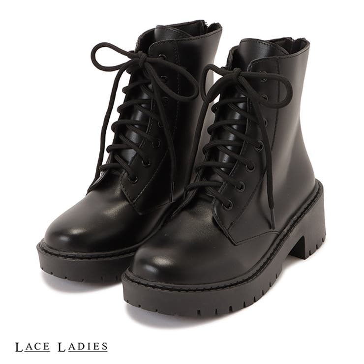 レースアップブーツ PUレザー ショートブーツ[品番：LCLW0003737